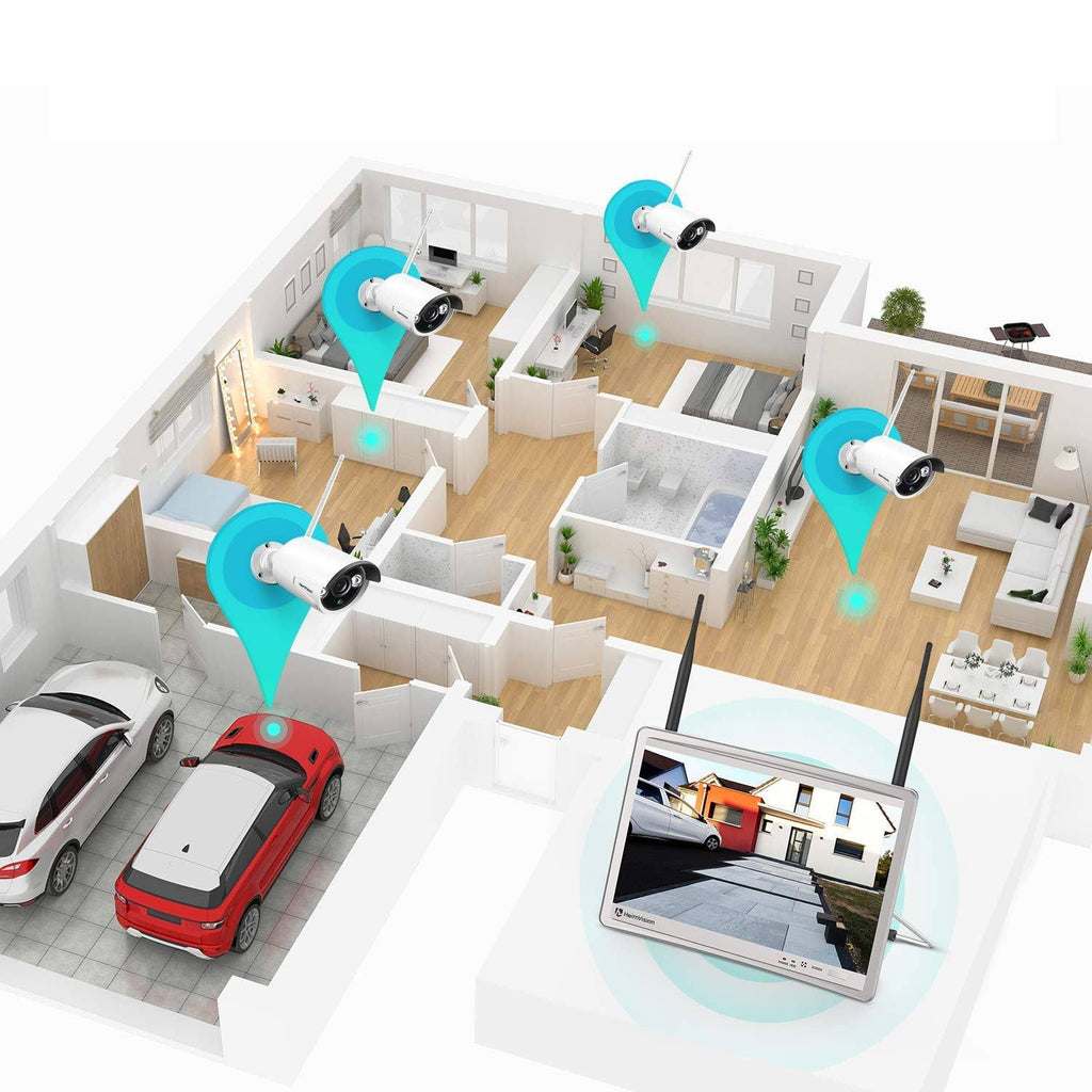 1080p Wireless Security Camera System with 12 inch LCD Monitor M1759