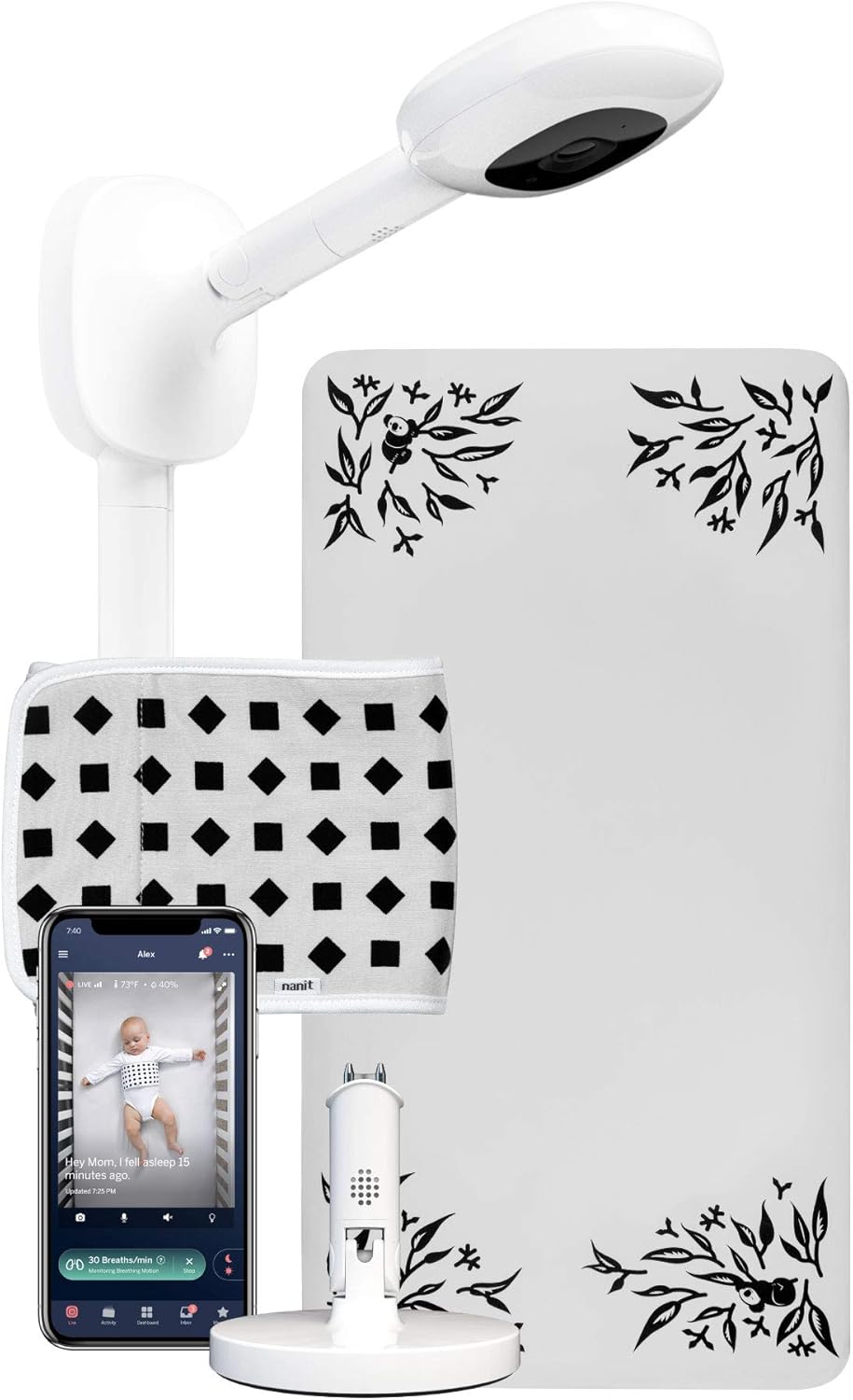 Smart Baby Monitor & Wall Mount – 1080p Wi-Fi Video Camera, Sleep and Breathing Motion Tracker, 2-Way Audio, Night Vision W7317