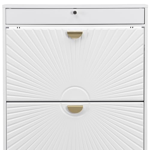 White Shoe Cabinet with 2 Drawers and Adjustable Shelf X803680