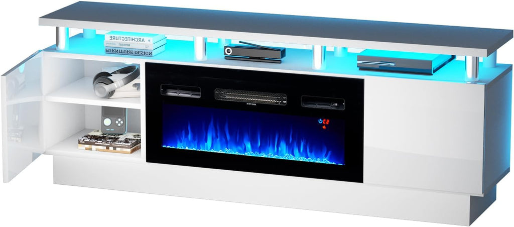 White 2 Tier Electric Fireplace TV Stand O474592