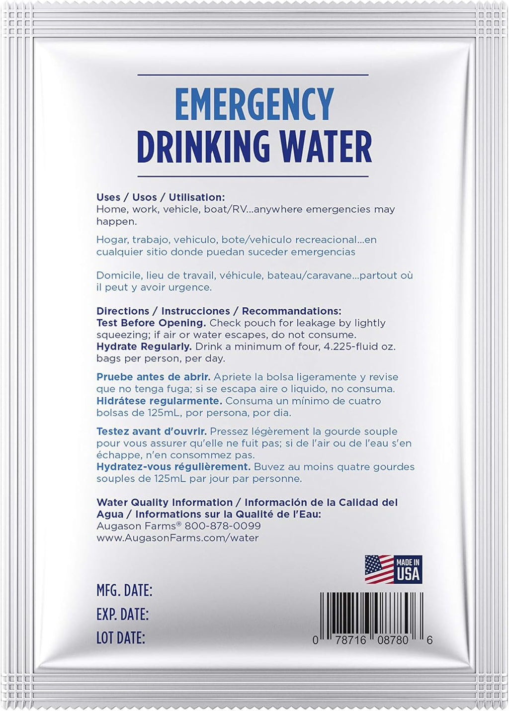 4.22 oz Pack 100 Emergency Drinking Water S887405