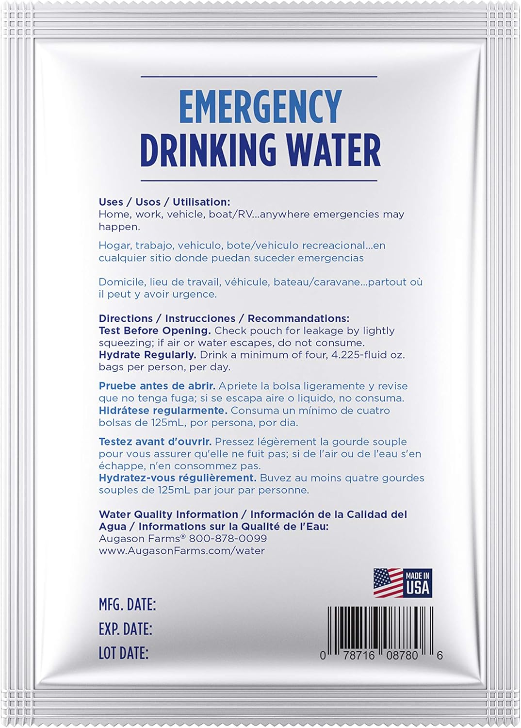 4.22 oz Pack 100 Emergency Drinking Water S887405
