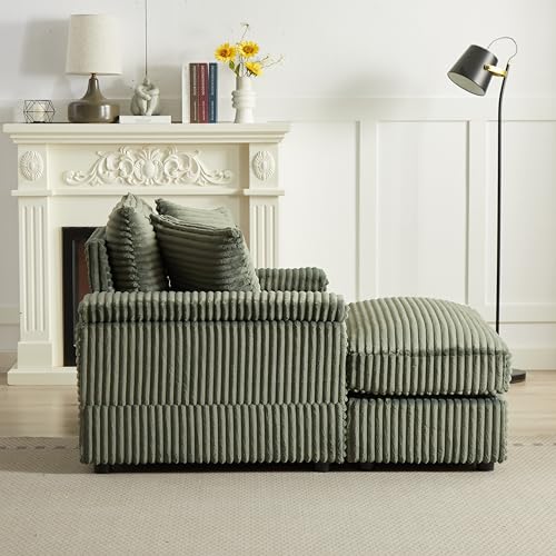 86.6 Inch Corduroy 3 Seater Sectional Sofa with Ottoman V761