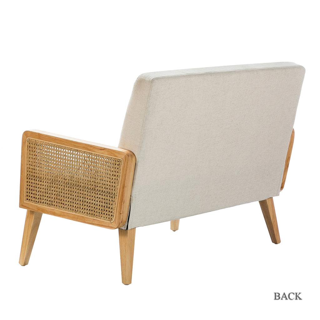 Modern Upholstered Sofa Loveseat Rattan Arm Futon Wood Foam Linen N76686