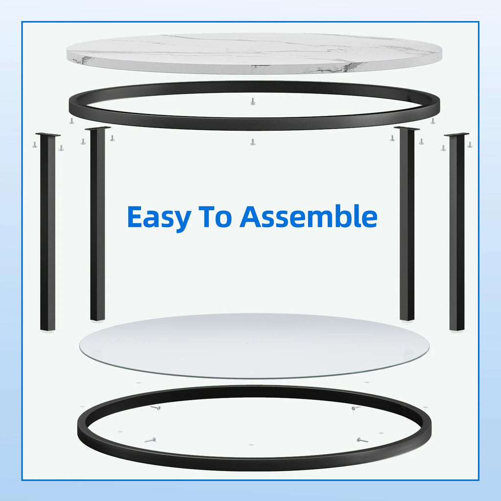 2-Tier Round Coffee Table with Glass Shelf R63405
