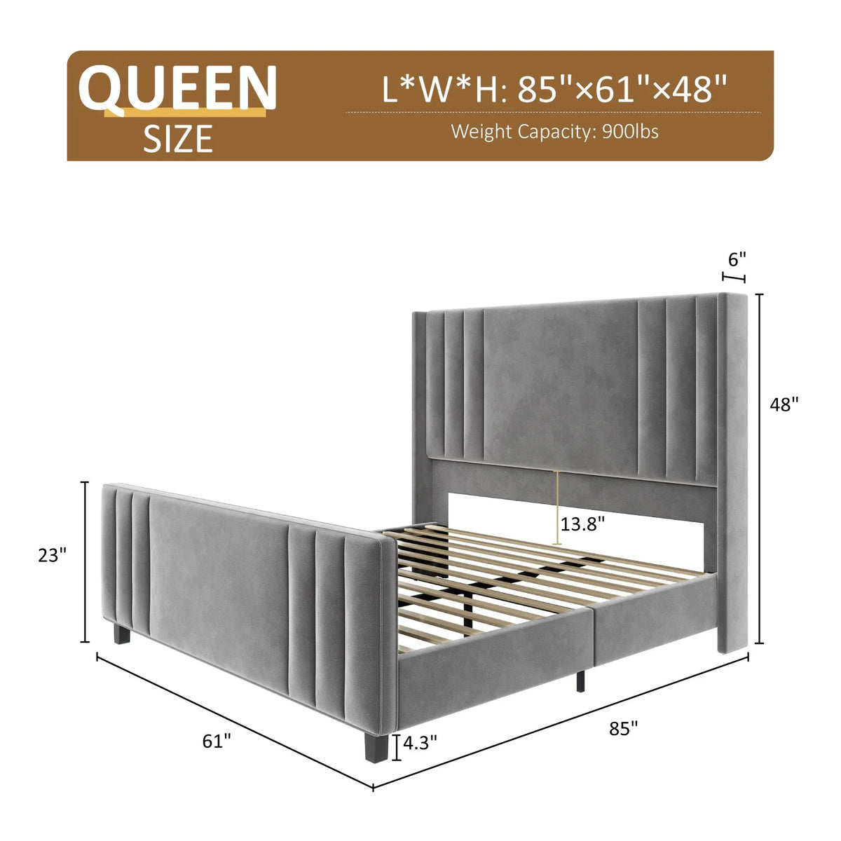 Queen Platform Bed Frame with Vertical Channel, Cream N299159
