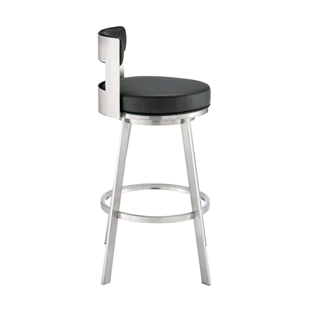 Swivel Faux Leather/Metal Counter Stool in Black/Chrome U5139
