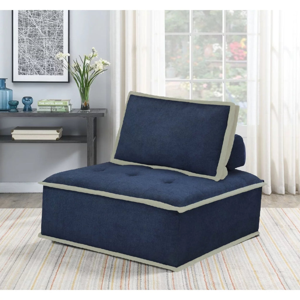 Navy Blue And Cream Fabric Armless Accent Chair Y7063