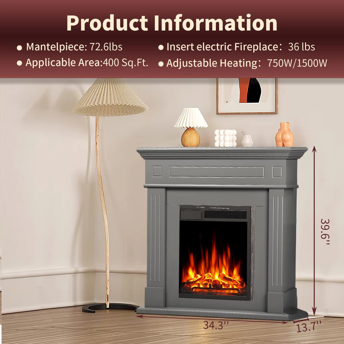 Wooden Frame Electric Fireplace with TV Stand R66872