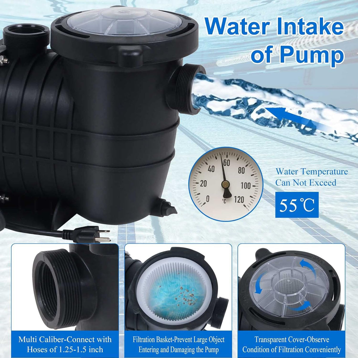 2HP Dual Volt Pool Pump with Strainer Y31002
