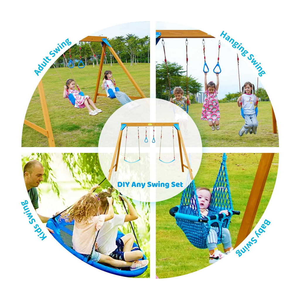 Kids Swing Sets with 2 Swings, Trapeze Swing Rings, Outdoor Playset N24190