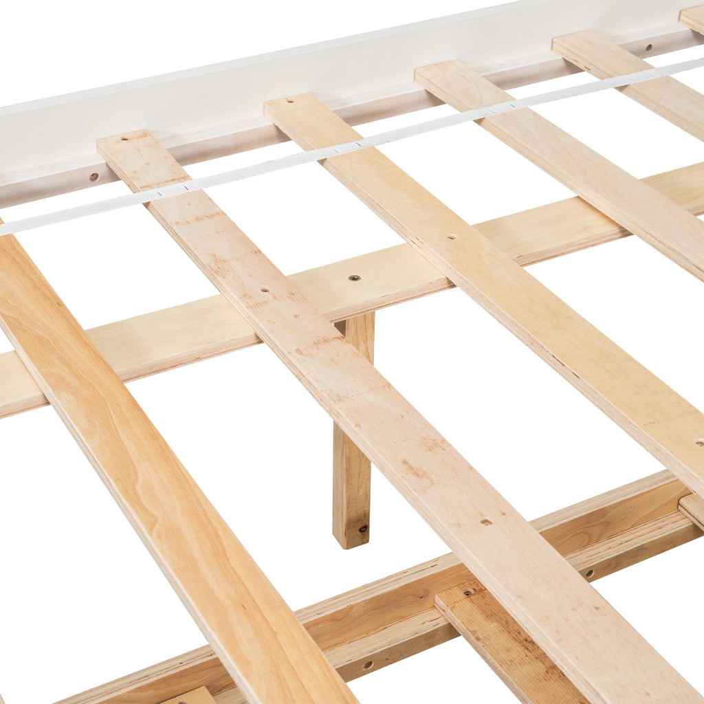 White Wood Full Size Trundle Bed with Bookcase Headboard F19448