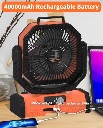 12 Inch 40000mAh Rechargeable Portable Oscillating Fan with LED Lantern G4152
