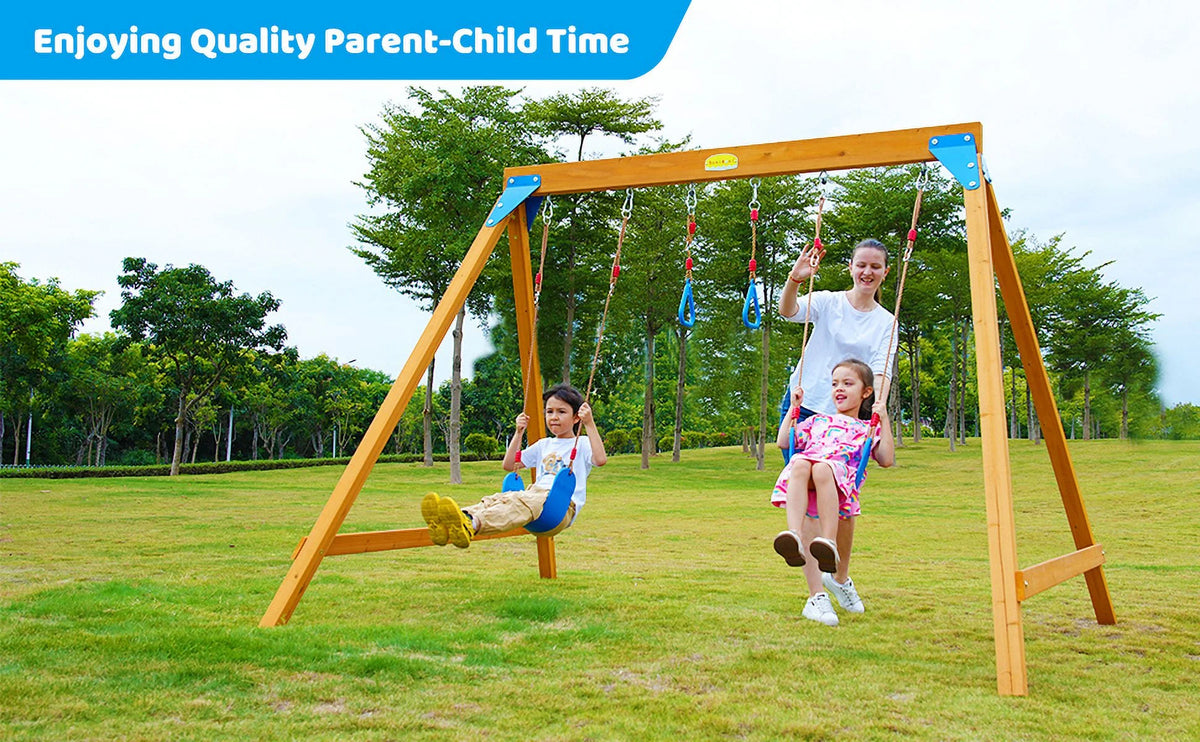 Kids Swing Sets with 2 Swings, Trapeze Swing Rings, Outdoor Playset N24190