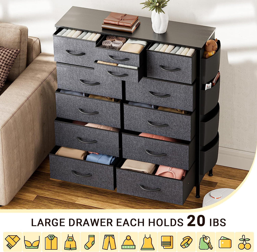 Black 10 Drawer Fabric Dresser P1635