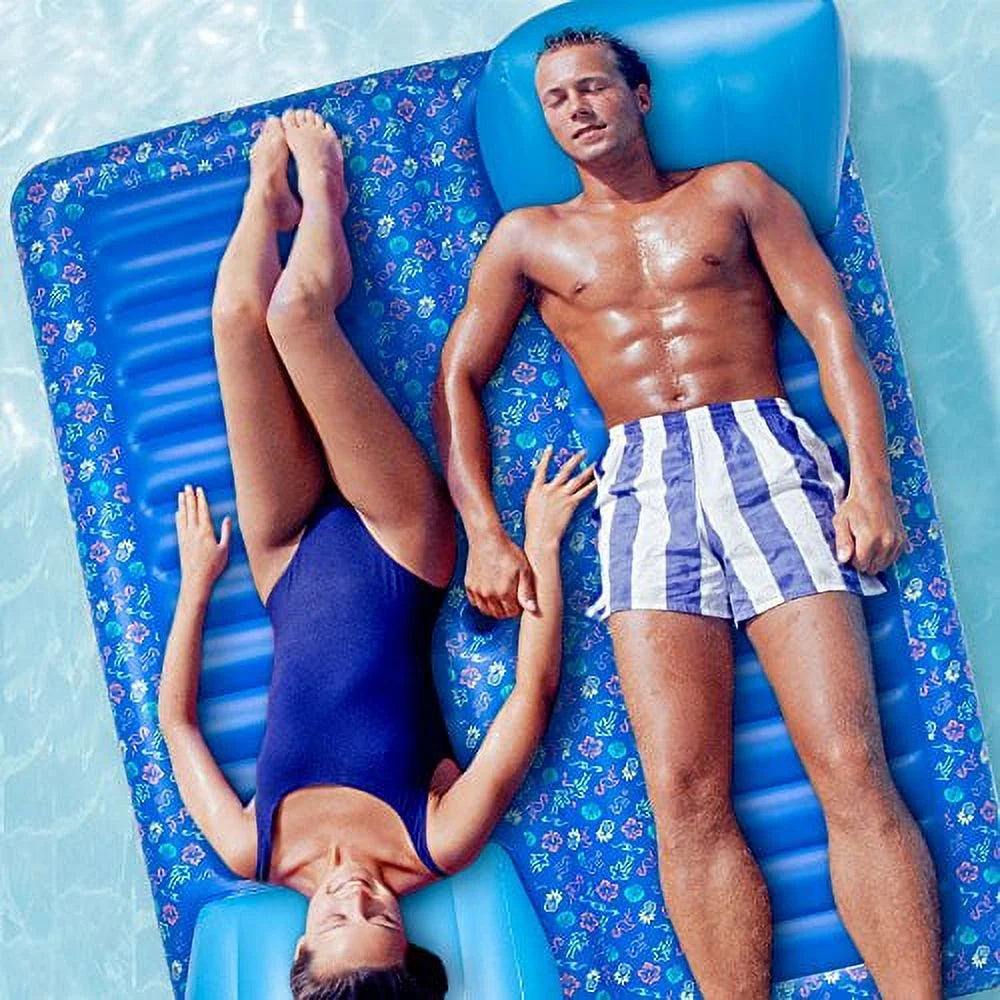 2-Person Inflatable Swimming Pool Lounge Raft with Cup Holders D958