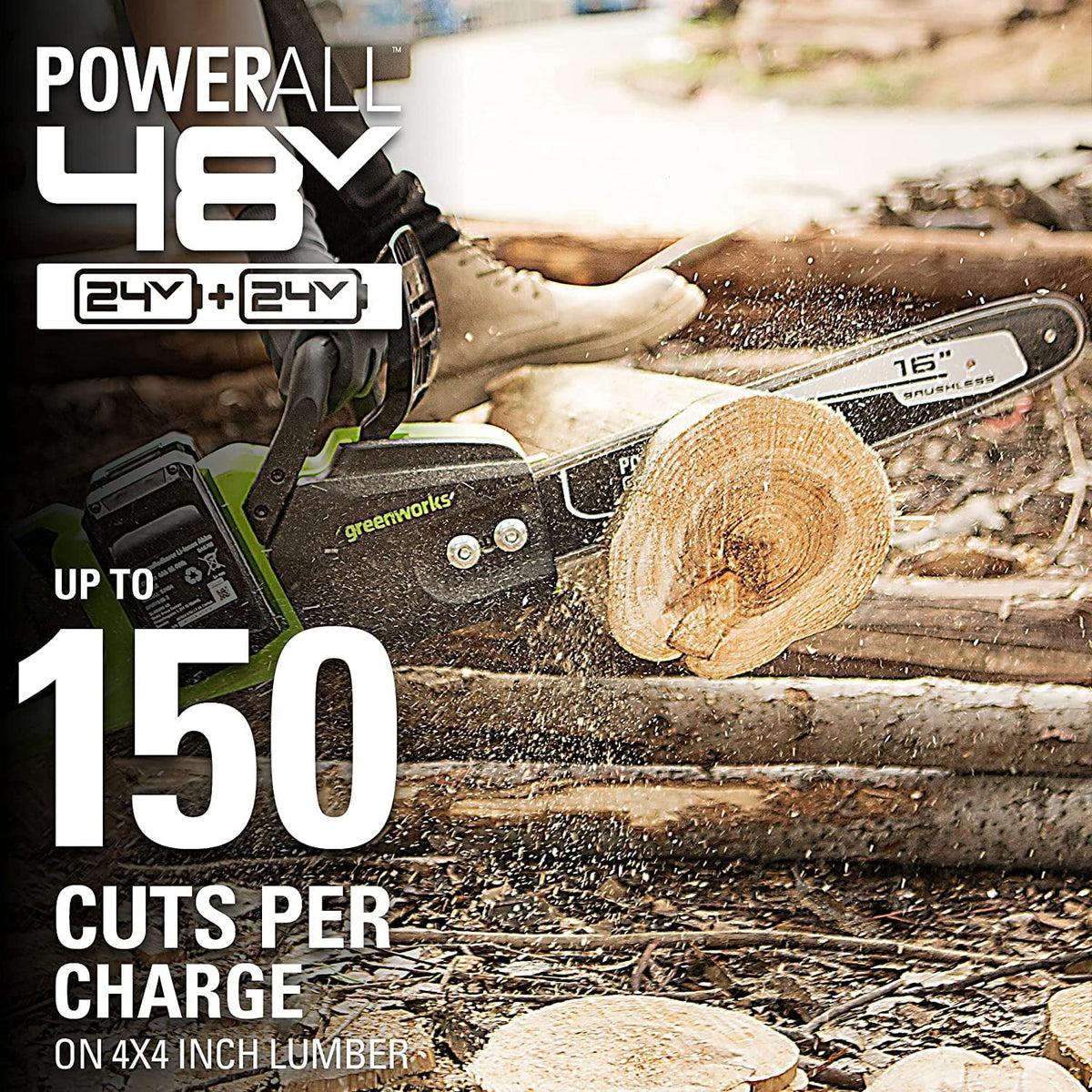 48V 16-inch Brushless Chainsaw with 4Ah Batteries and Dual Port Charger A303