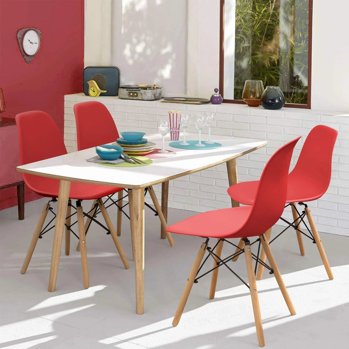 Red Plastic Dining Chair Set of 4 L9953