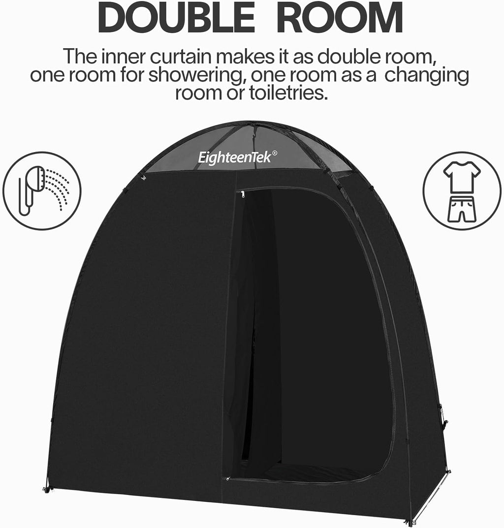 Camping Shower Tent Changing Room with Fixed Floor 2 Rooms and Doors Pop Up Privacy Shelter with Carry Bag 83"x43"x80" P38568