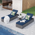 Navy Blue PE Rattan 3 Piece Chaise Lounge Chair with Coffee Table S45695