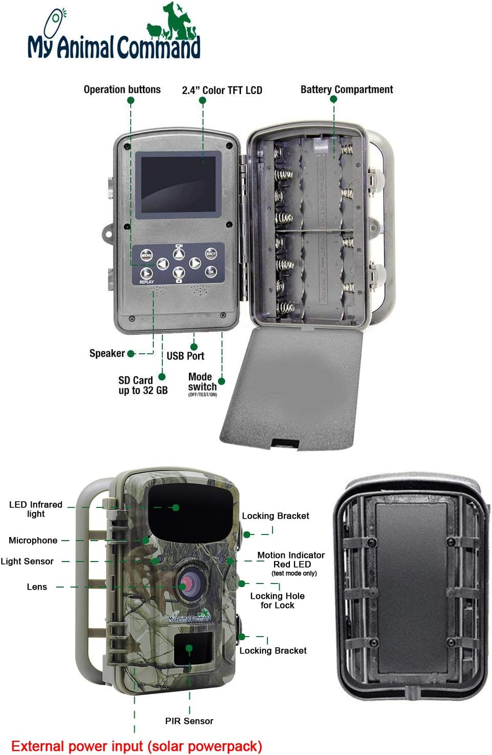 Solar Trail Camera 16MP 1080p Night Vision Motion Activated IP66 Waterproof L590