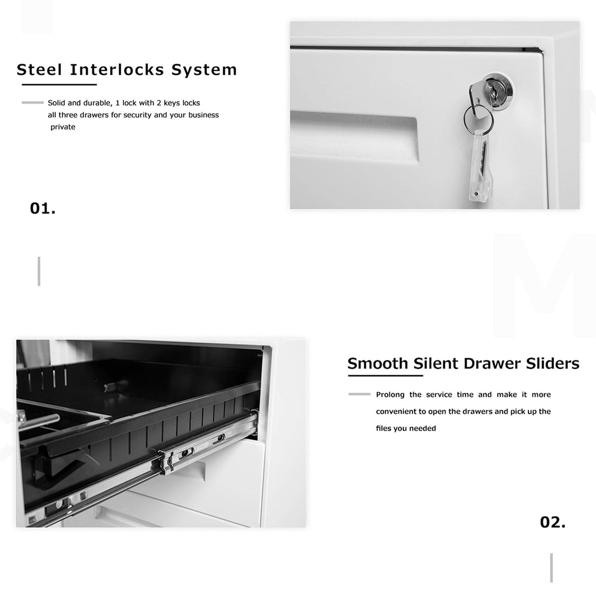 White 3-Drawer Mobile Metal File Cabinet C7872