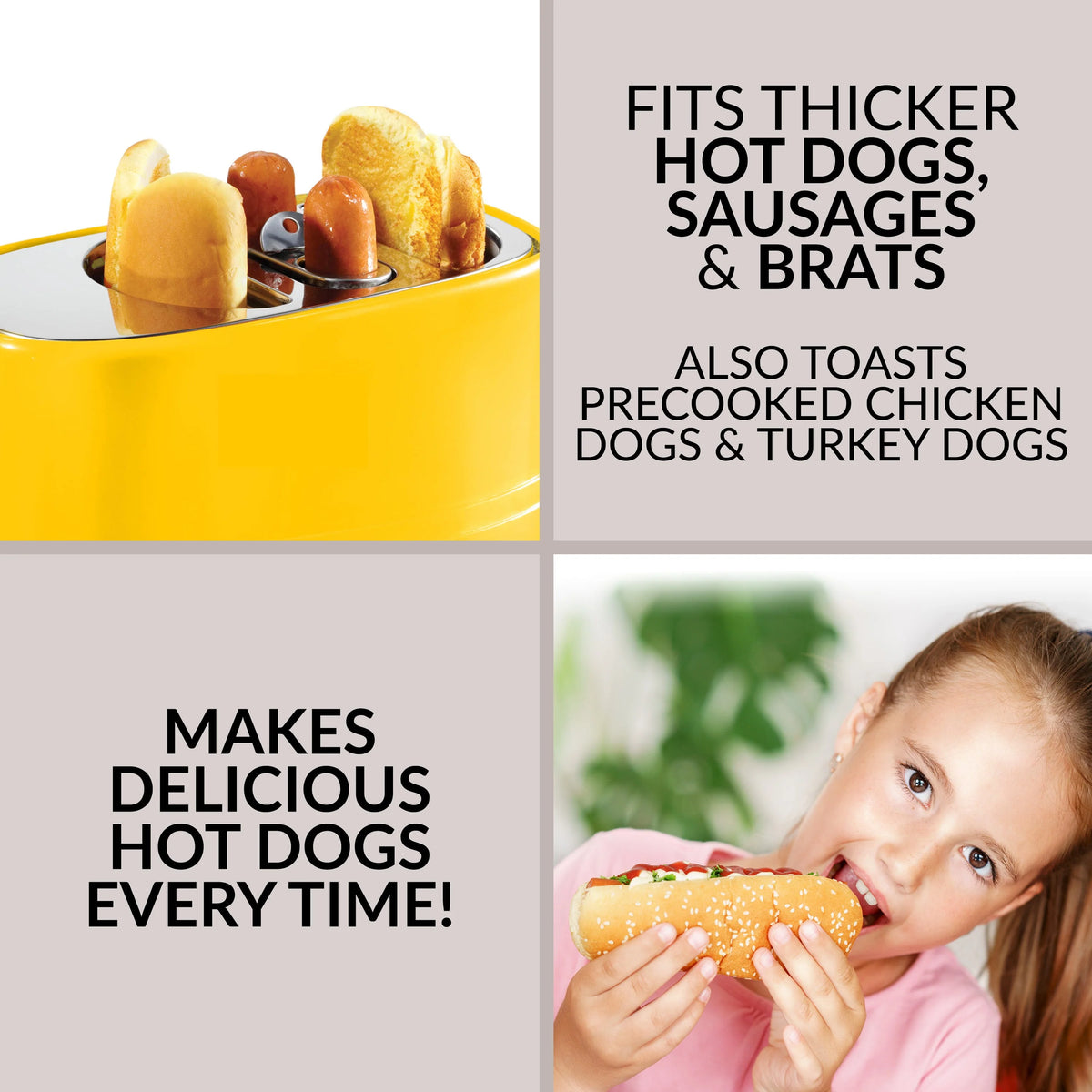 2 Slot Hot Dog and Bun Toaster with Mini Tongs K730