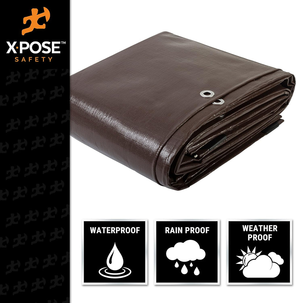 16' x 20' Brown 16 Mil Waterproof Poly Tarp Cover with Grommets and Reinforced Edges V9154