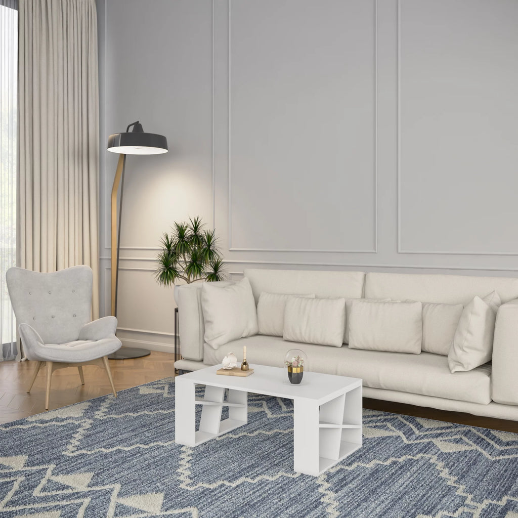 White Modern Coffee Table with Storage Shelf J7058
