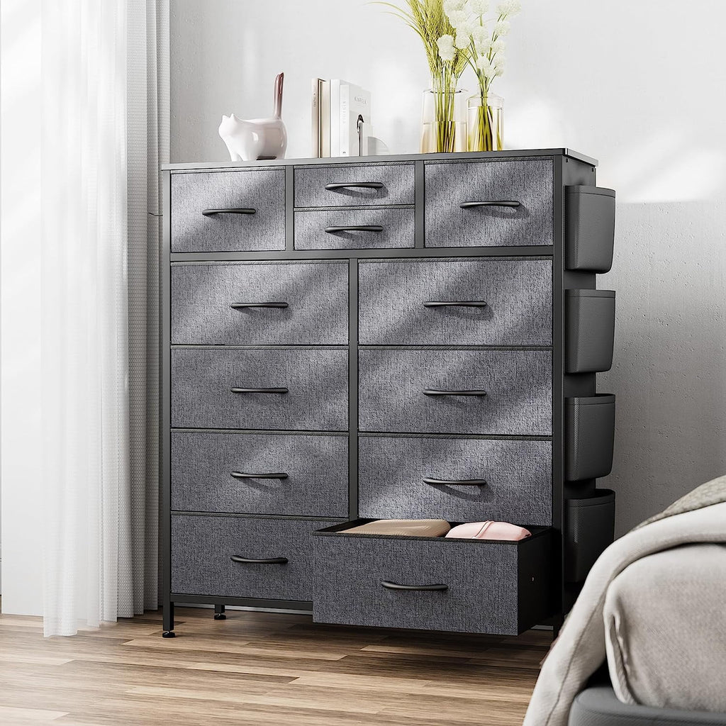 Black 10 Drawer Fabric Dresser P1635