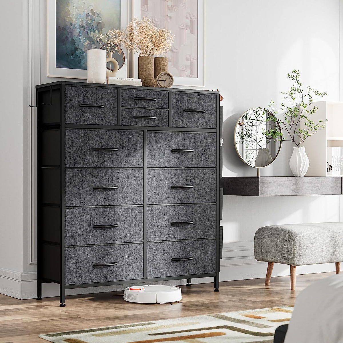 Black 10 Drawer Fabric Dresser P1635