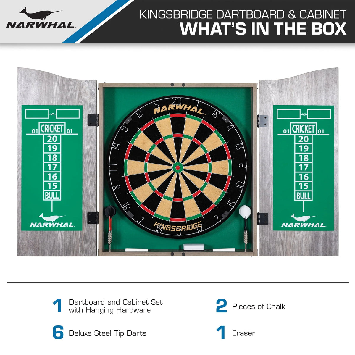 18 in Dartboard and Cabinet Set with 6 Steel Tip Darts B472264
