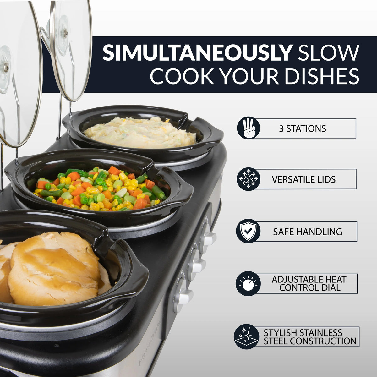 3-Station 1.5-Quart Oval Slow Cooker Buffet, Stainless Steel N10099