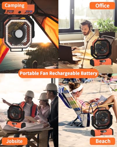 12 Inch 40000mAh Rechargeable Portable Oscillating Fan with LED Lantern G4152