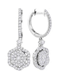 14kt White Gold Round Diamond Cluster Dangle Earrings A371