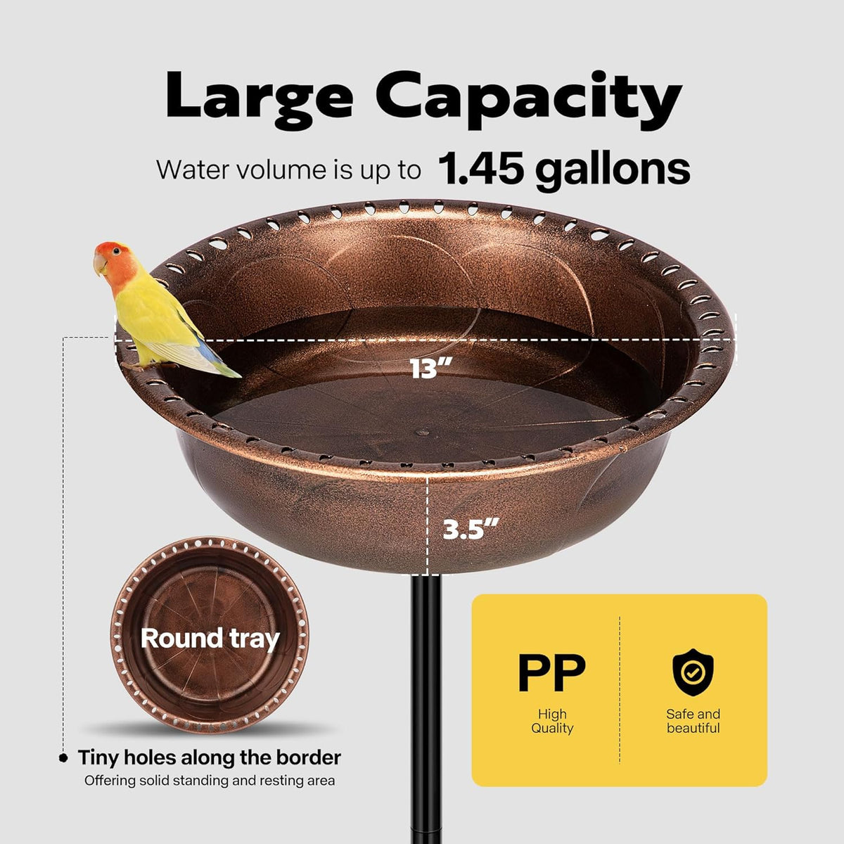 29 Inch Polyresin Bird Bath Bowl with Metal Stake K16423