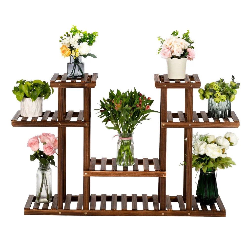 Wood Tall Tiered Plant Stand 4 Floors with 12 Seats L684