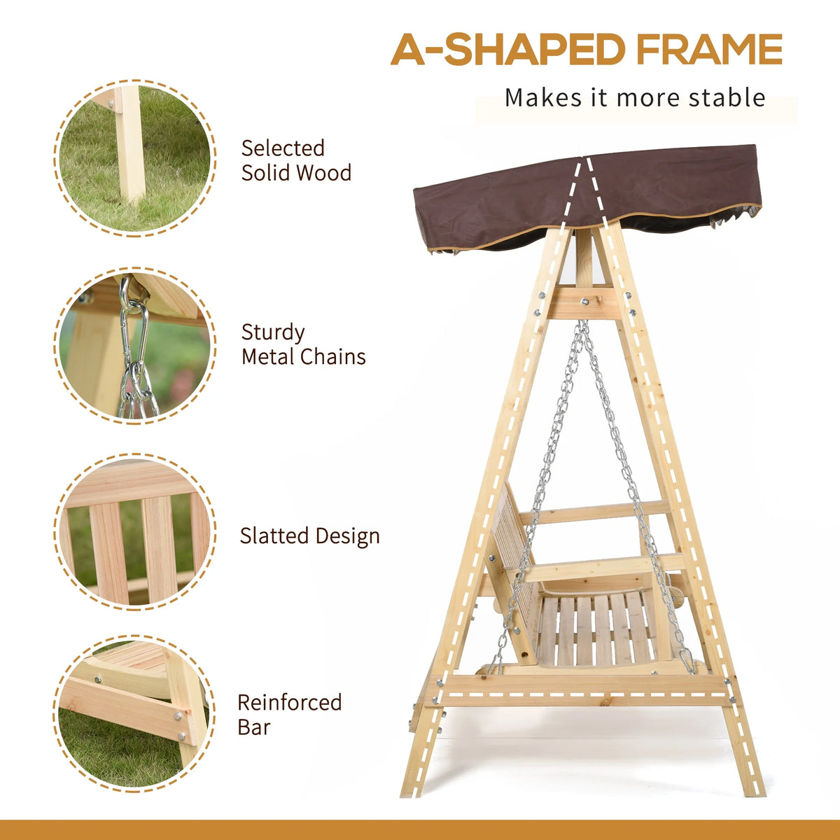 2-Person Outdoor Porch Swing with Wooden Stand X8201