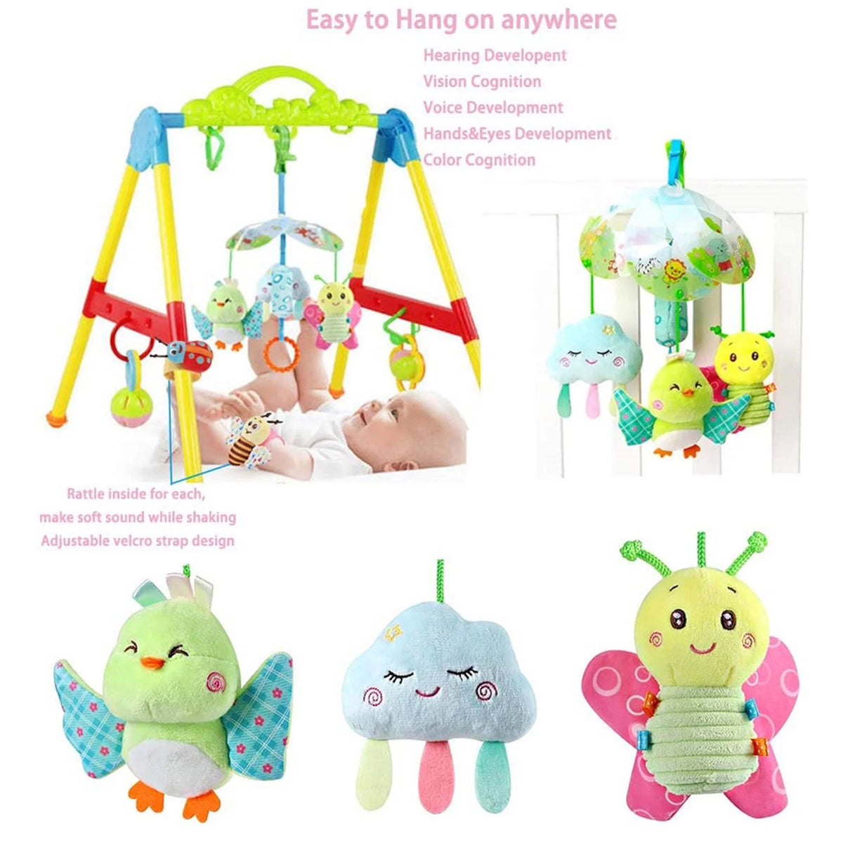 Baby Car Seat Clip On Stroller Toy With Birds And Hanging Rattle Sensory Activity Toy T33033