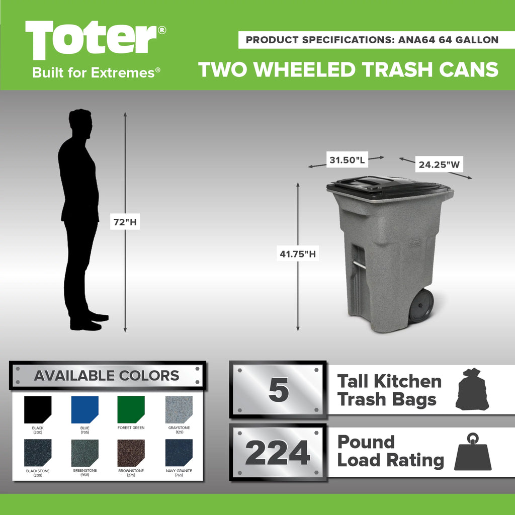 64 Gal. Trash Can with Quiet Wheels and Lid G3605