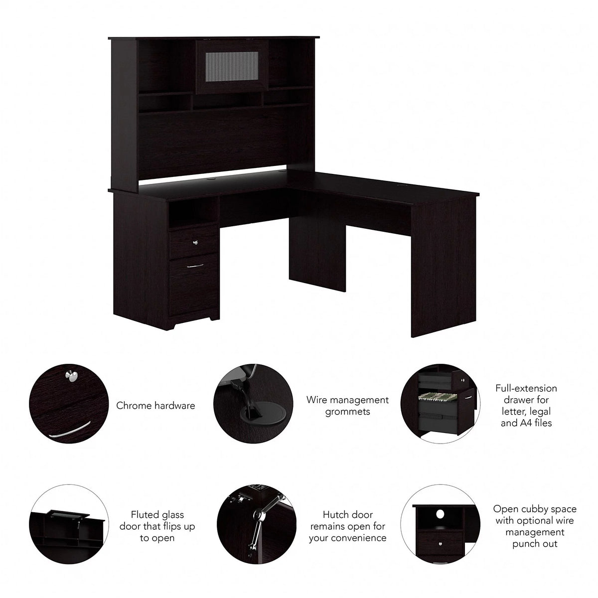 L Shaped Computer Desk with Hutch A25895