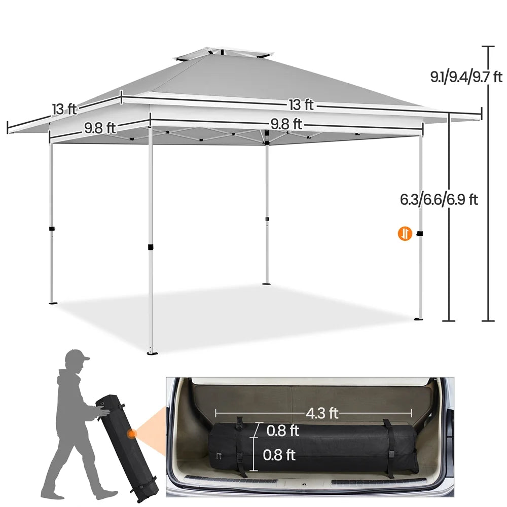 13 x 13 ft Pop-Up Canopy with Overhang and Rolling Storage Bag B460