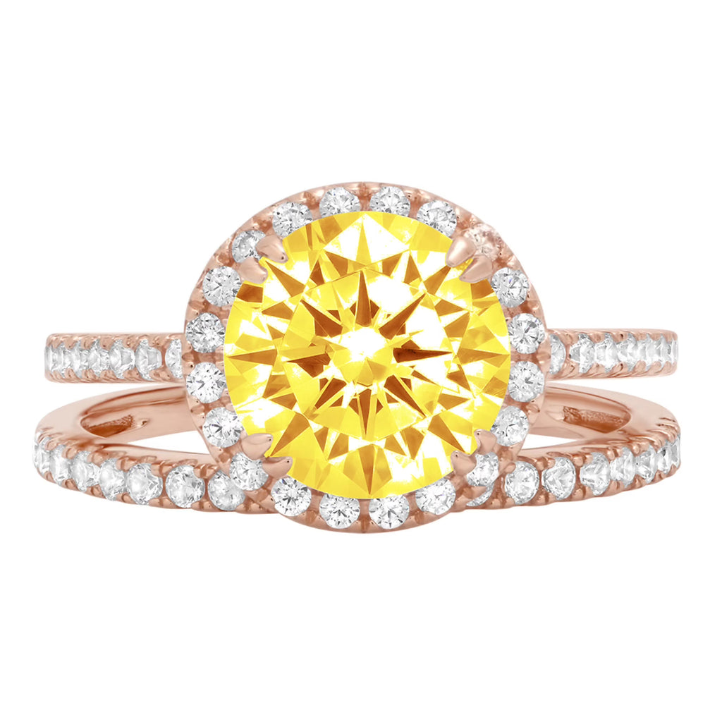 2.56 ct Round Cut Yellow Simulated Diamond 18k Rose Gold Ring Band Set Size 3.5 Y617912