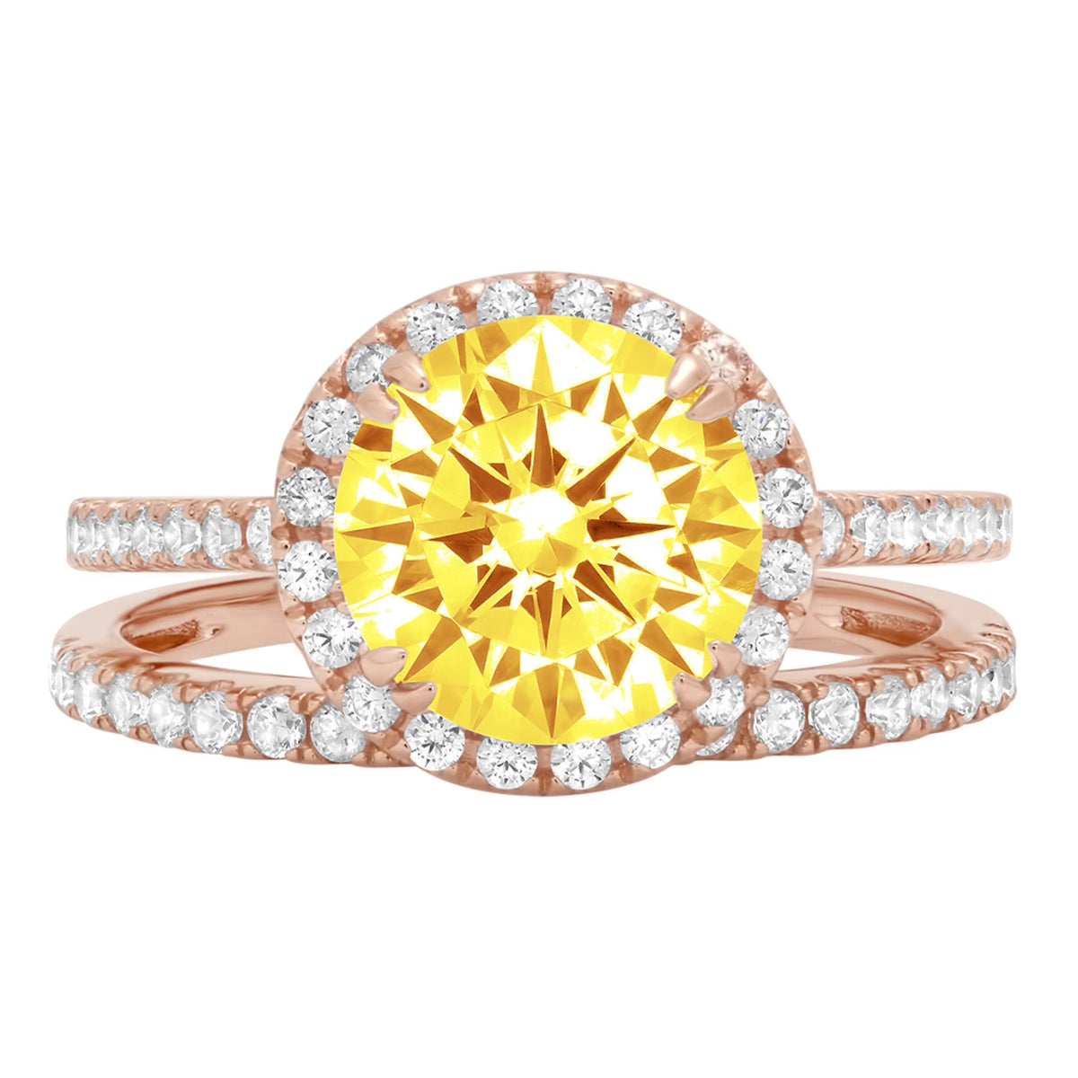 2.56 ct Round Cut Yellow Simulated Diamond 18k Rose Gold Ring Band Set Size 3.5 Y617912