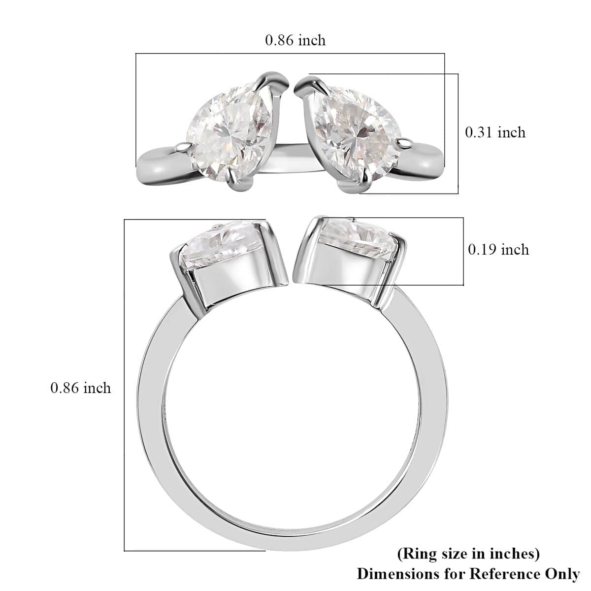 Moissanite Pear 10K White Gold Bypass Openable Tear Drop Ring Size 8 Ct 1.15 Y709398