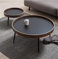 Round Wooden Nesting Coffee Table Set with Metal Frame J60991