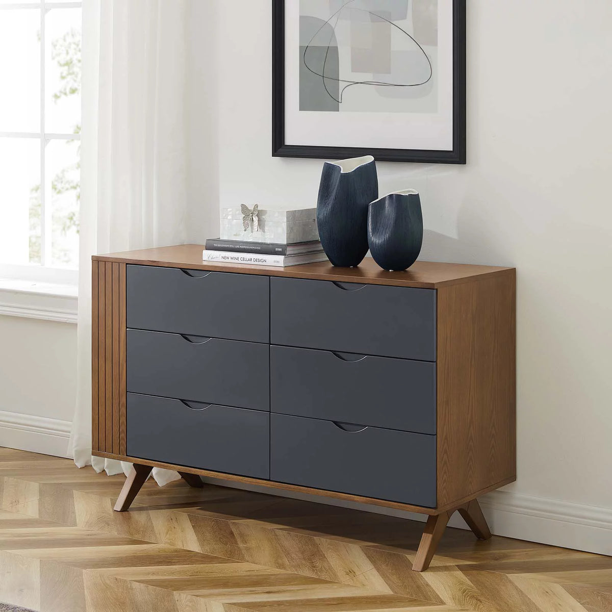 Grey Walnut Wood Dresser Drawer Chest B44982