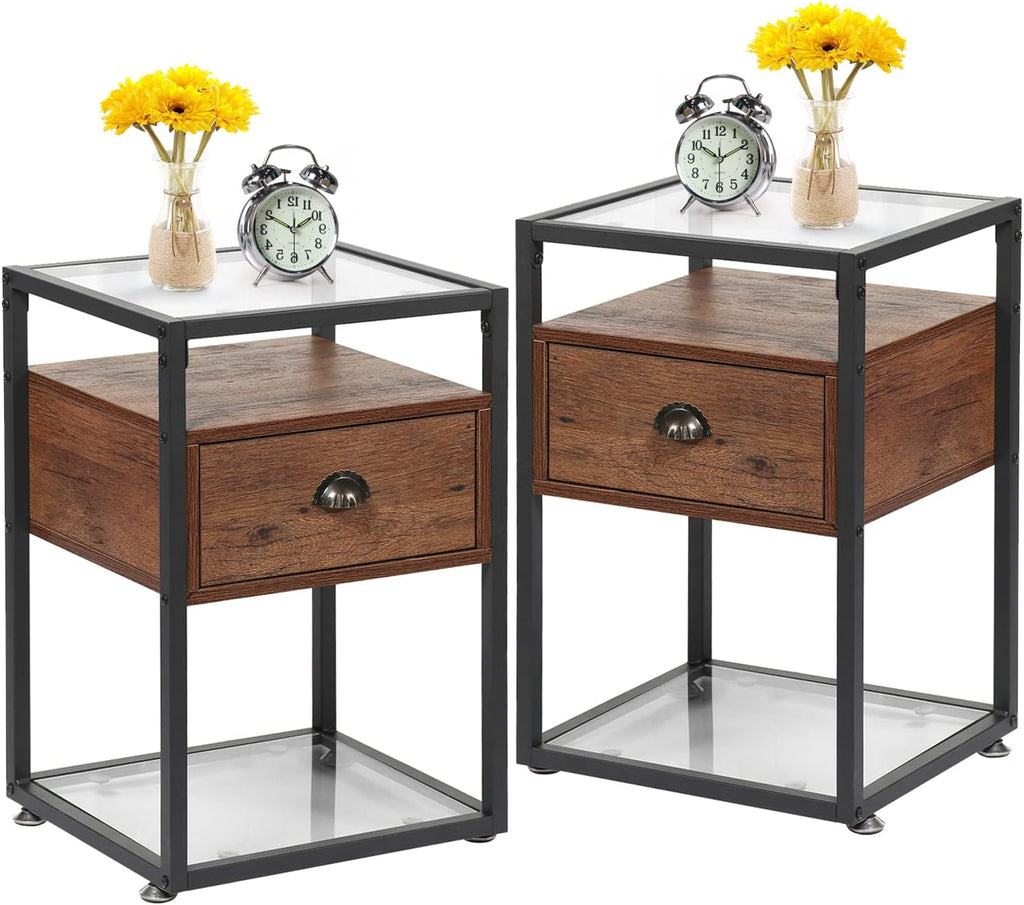 Brown Nightstand with Drawer and Shelf, Set of 2 R72690