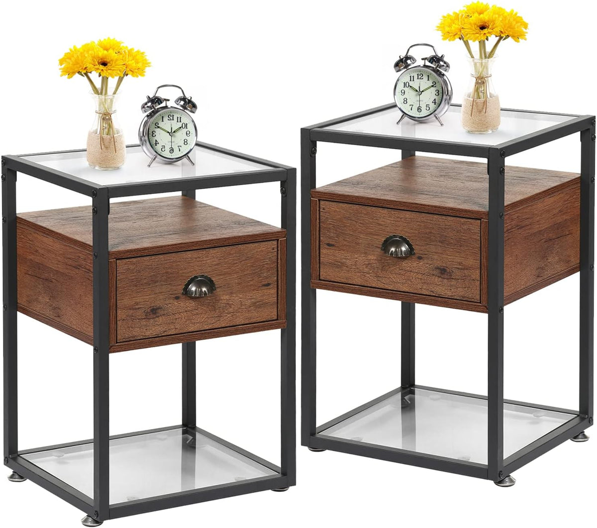 Brown Nightstand with Drawer and Shelf, Set of 2 R72690