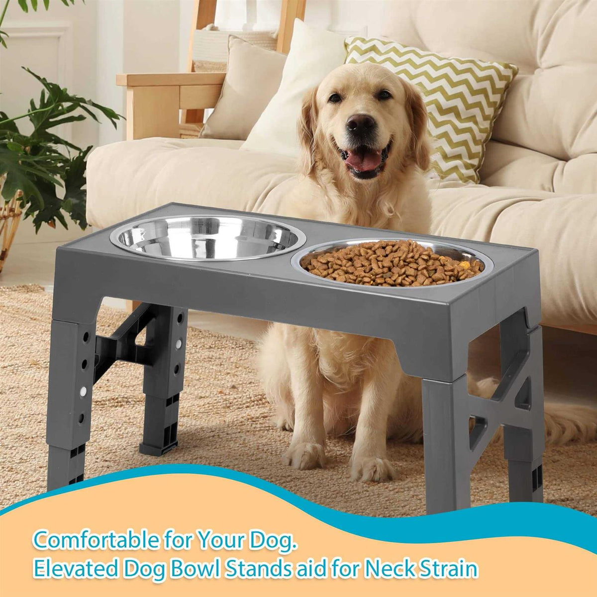 Elevated Dog Bowls with 2 Stainless Steel Dog Food Bowls J445663